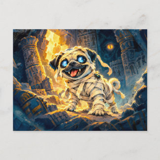 Mummy Pug Running Through Ancient Temple Postcard