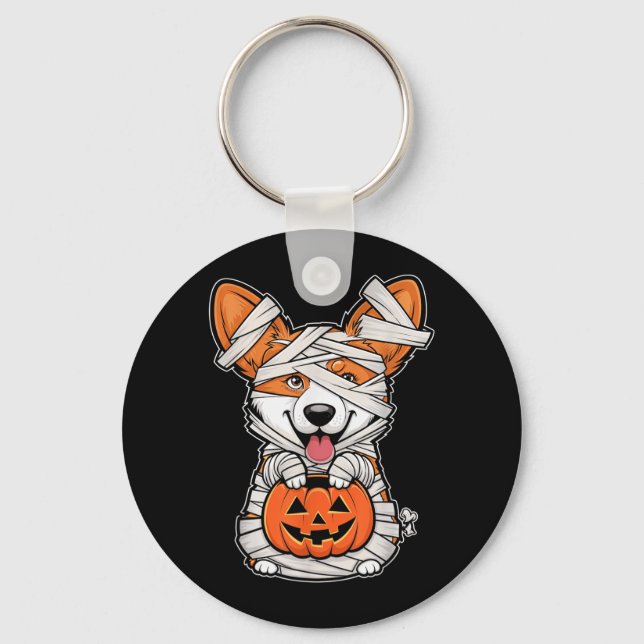 Mummy Pumpkin Halloween Pet Dog Key Ring (Front)