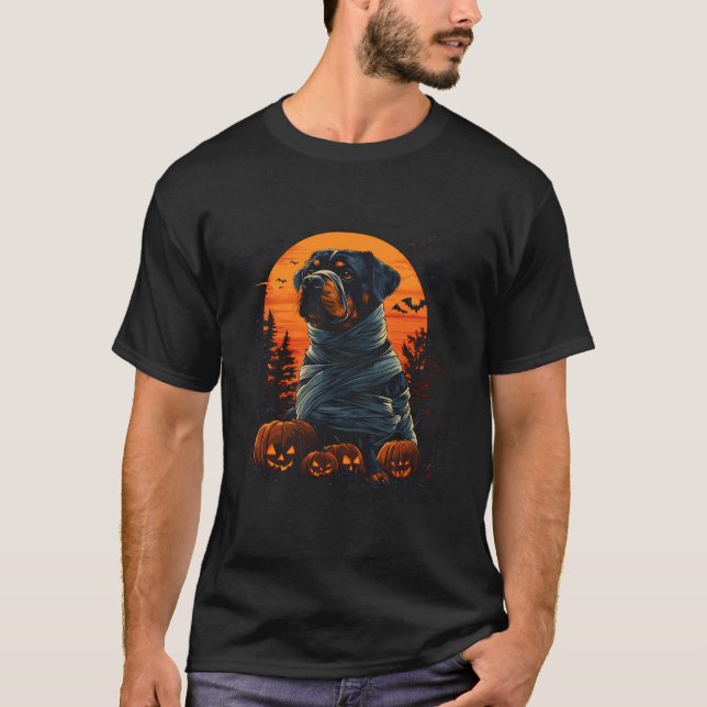 Mummy Rottweiler Pumpkin Scary Halloween Dog Lover T-Shirt (Front)