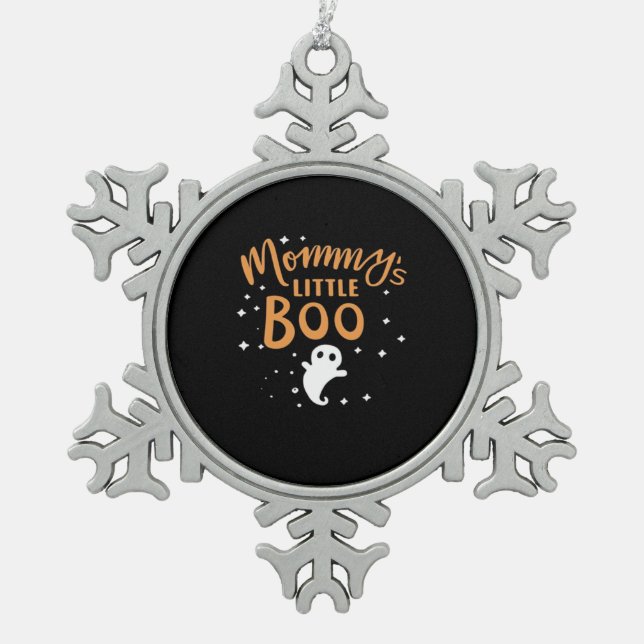 Mummy’s Little Boo - Happy Halloween Snowflake Pewter Christmas Ornament (Front)