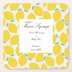 Mummy’s Main Squeeze Lemon Citrus Baby Shower Square Paper Coaster