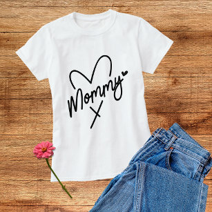 Mummy Simple Modern Script Typography Heart T-Shirt