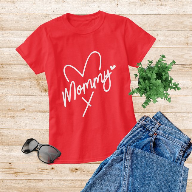 Mummy Simple Modern Script Typography Heart T-Shirt (Creator Uploaded)