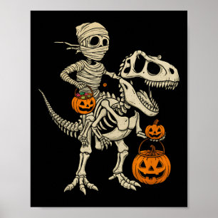 Mummy Skeleton Riding Dinosaur T Rex Kids Boys Men Poster