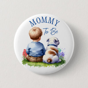 Mummy To Be Baby and Bulldog Baby Shower 6 Cm Round Badge