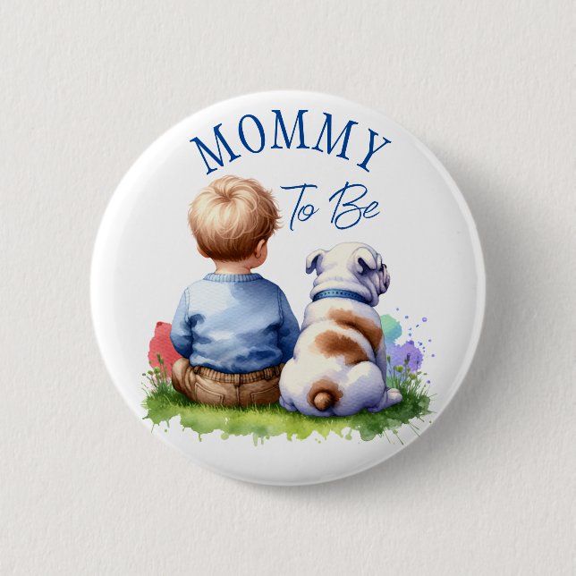 Mummy To Be | Baby and Bulldog Baby Shower 6 Cm Round Badge (Front)