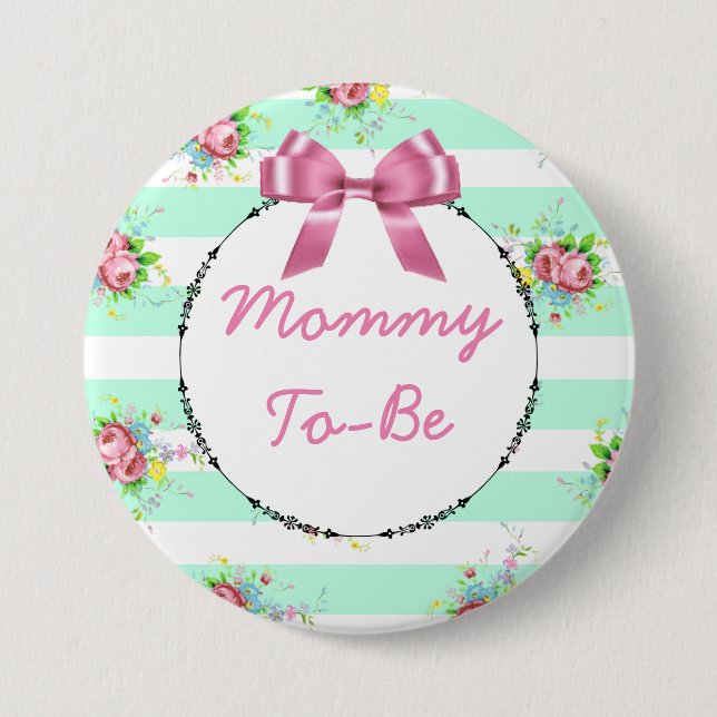 Mummy to Be Baby Shower Button Mint Green & Pink (Front)