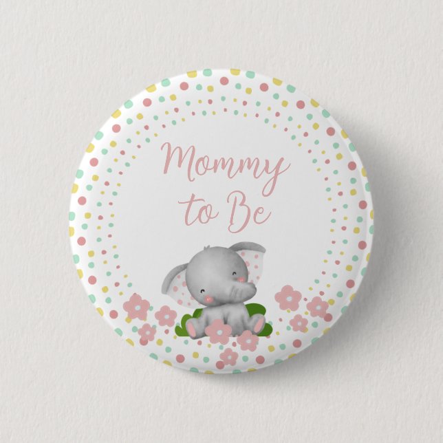 Mummy to Be Baby Shower Button - Pink Elephant (Front)