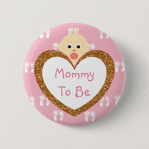 Mummy to be Baby Shower Button Pink Footprints