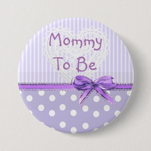 Mummy to be Baby Shower Button: Purple Bow 7.5 Cm Round Badge (Front)
