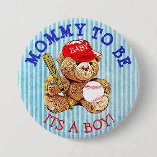 Mummy to be Baseball Teddy Bear Baby Shower Button