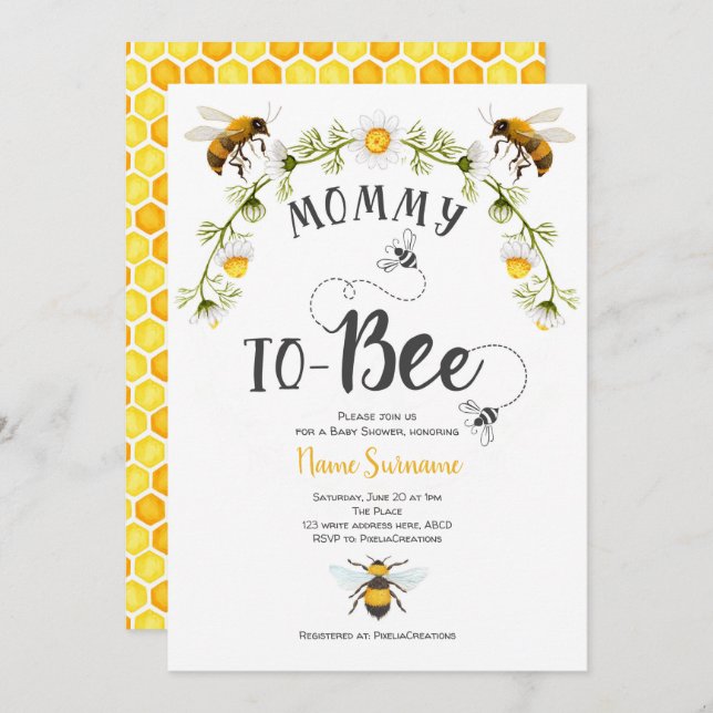 Mummy to-be, Bee Baby Shower Invitation (Front/Back)