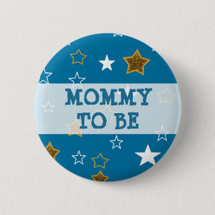 Mummy to be Blue and Gold Stars Button