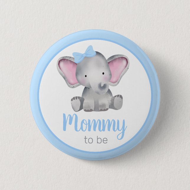 Mummy To Be Blue Elephant Boy Baby Shower Button (Front)