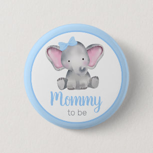 Mummy To Be Blue Elephant Boy Baby Shower Button