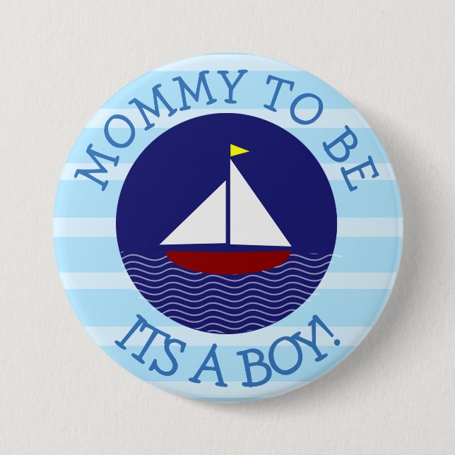 Mummy to be Blue Sailboat Baby Shower Button (Front)