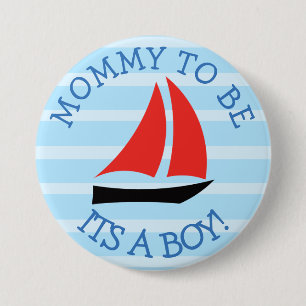 Mummy to be Blue Sailboat Baby Shower Button