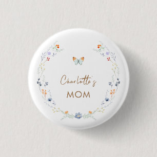 Mummy To Be Boho Butterfly Wildflower Baby Shower 3 Cm Round Badge