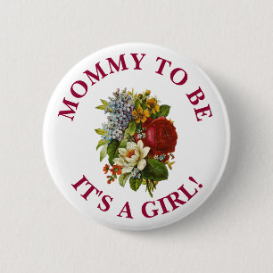Mummy to be Burgundy Rose Bouquet Baby shower 6 Cm Round Badge