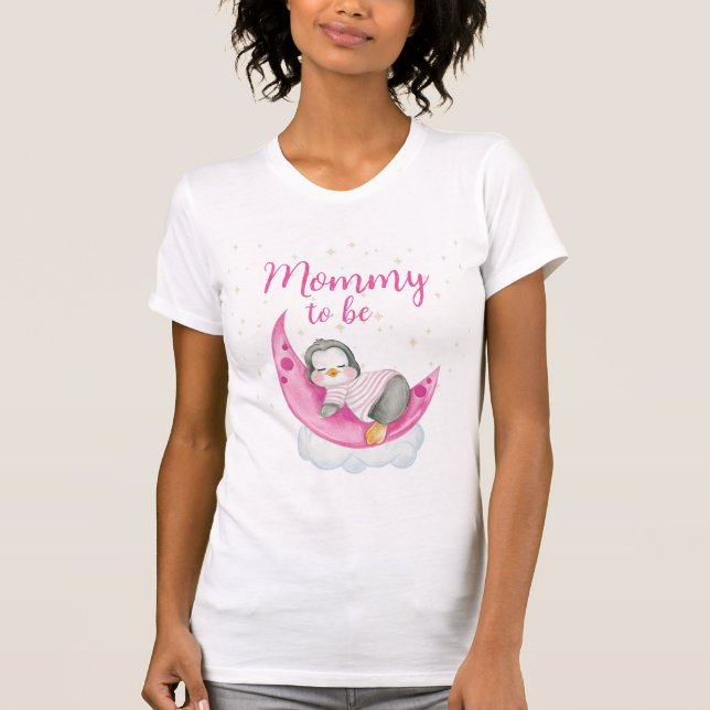 Mummy To Be Cute Baby Penguin Pink  T-Shirt (Front)