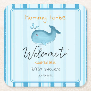 Mummy To Be Cute Whale Baby Shower Square Paper Coaster