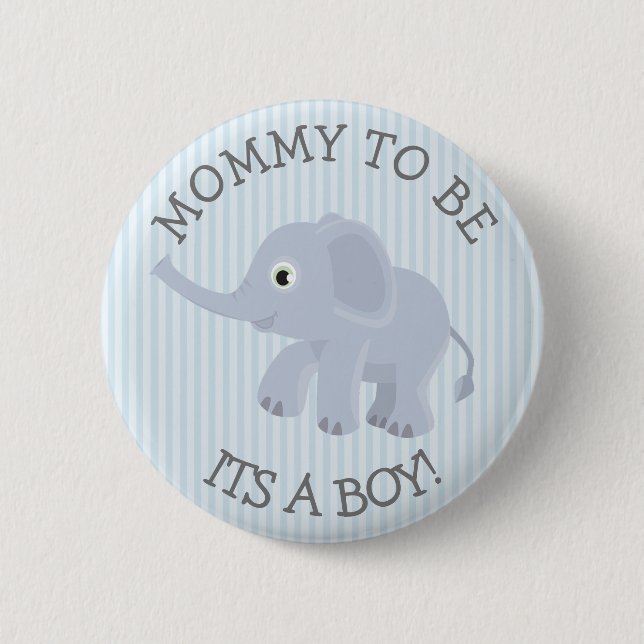 Mummy to be Elephant Blue Striped Baby Shower Pin (Front)