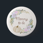 Mummy-to-be Fall Pumpkin Baby Shower 6 Cm Round Badge<br><div class="desc">Celebrate the mummy-to-be with this cute fall-themed baby shower button! The design features pastel floral in a leafy wreath design,  with a cream pumpkin for some autumn flair. :)</div>