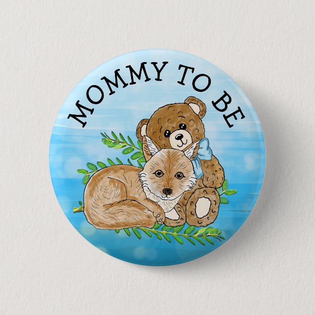 Mummy to be Fox and Teddy Bear Baby Shower 6 Cm Round Badge (Front)