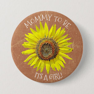 Mummy to be ITS A GIRL Sunflower Brown Baby Shower 7.5 Cm Round Badge