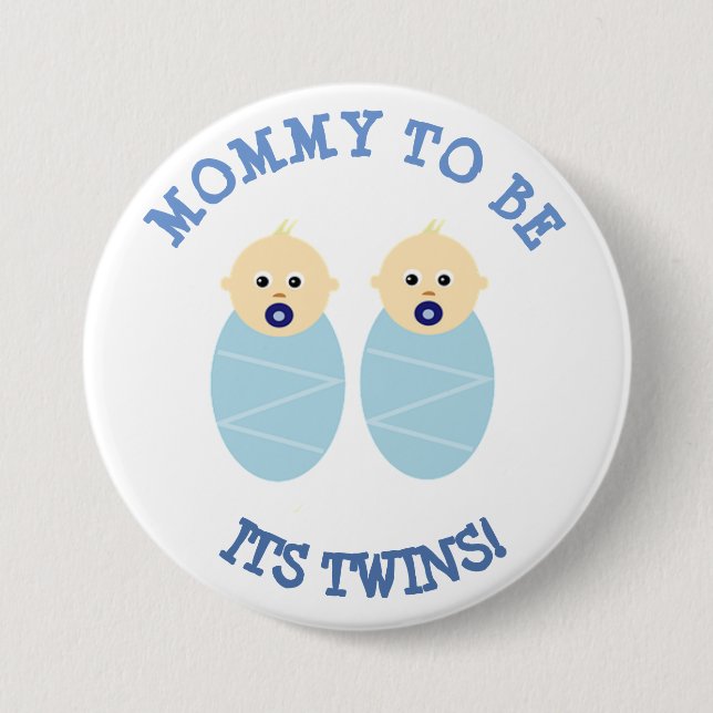 Mummy to Be Its Twin Boys, Blue Baby Shower Button (Front)
