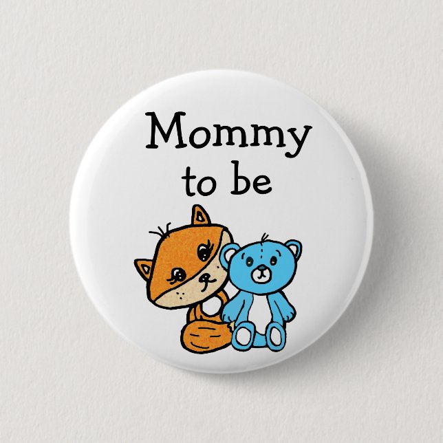 Mummy to be Little Fox and Teddy Bear Baby Shower 6 Cm Round Badge (Front)