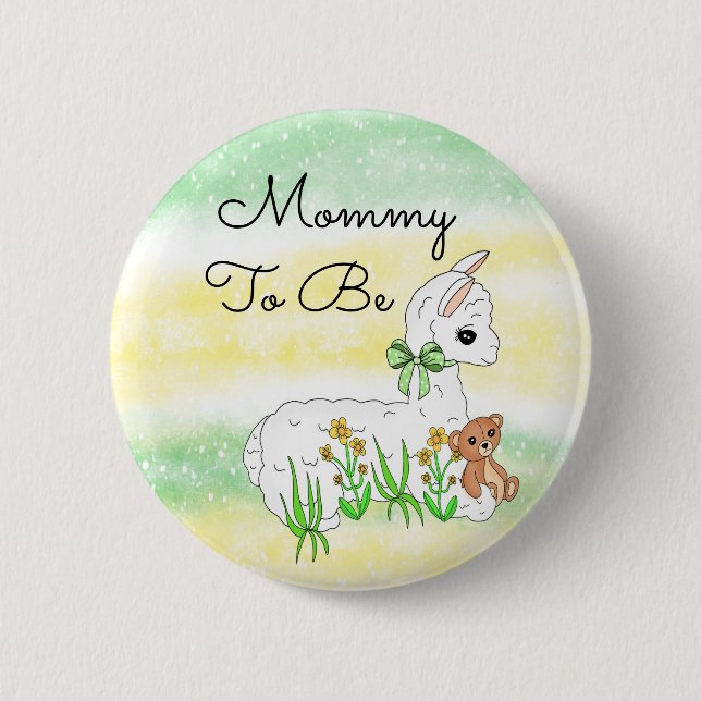 Mummy To Be Llama with Teddy Bear 6 Cm Round Badge (Front)