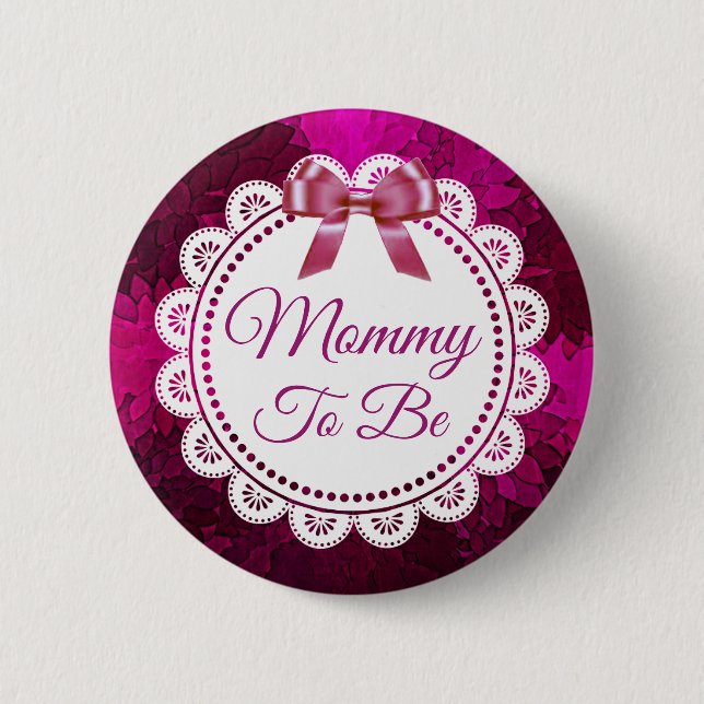 Mummy to be Magenta Bow Baby Shower button (Front)