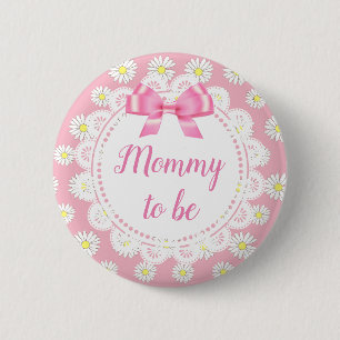 Mummy to be Pink Daisies Baby Shower Button