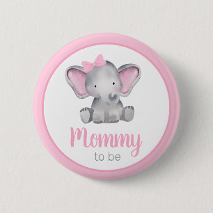 Mummy To Be Pink Elephant Girl Baby Shower Button