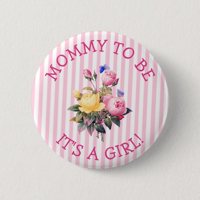 Mummy to be  Pink Flowers Baby Shower Button (Front)