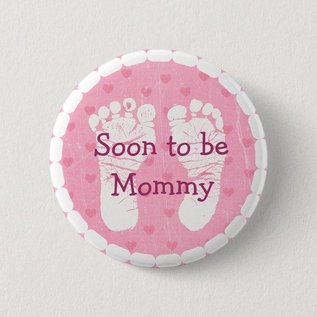 Mummy to be Pink Footprints  Baby Shower Button (Front)