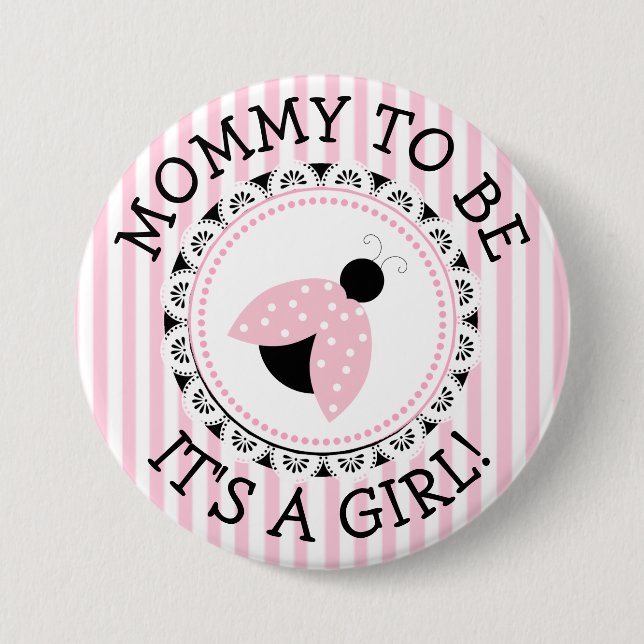 "Mummy To Be" Pink Ladybug Baby Shower Button (Front)