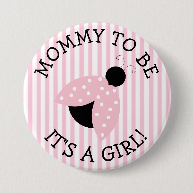 "Mummy To Be" Pink Ladybug Baby Shower Button (Front)