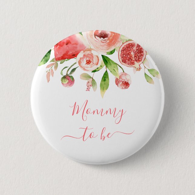 Mummy To Be Pink Rose Floral Greenery New Mother  6 Cm Round Badge (Front)