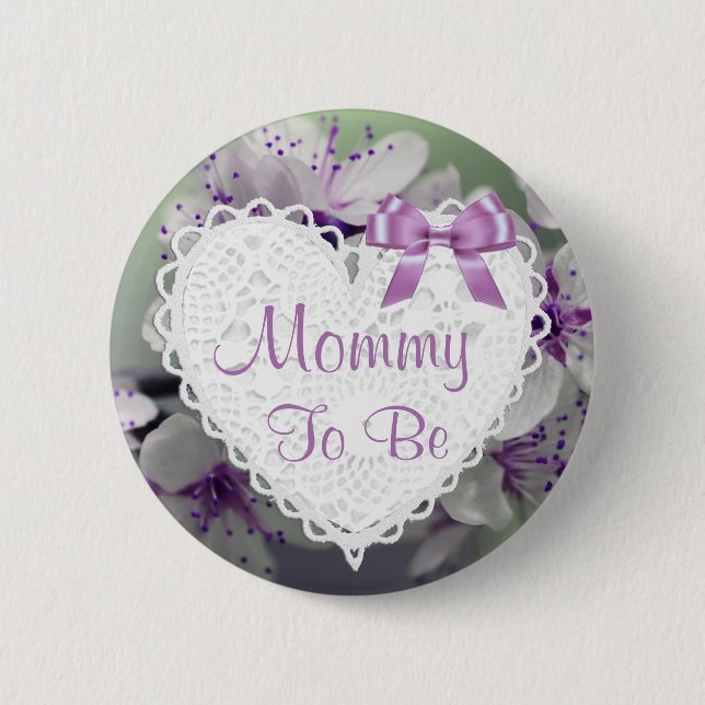 Mummy to be Purple Blossoms Baby Shower Button (Front)