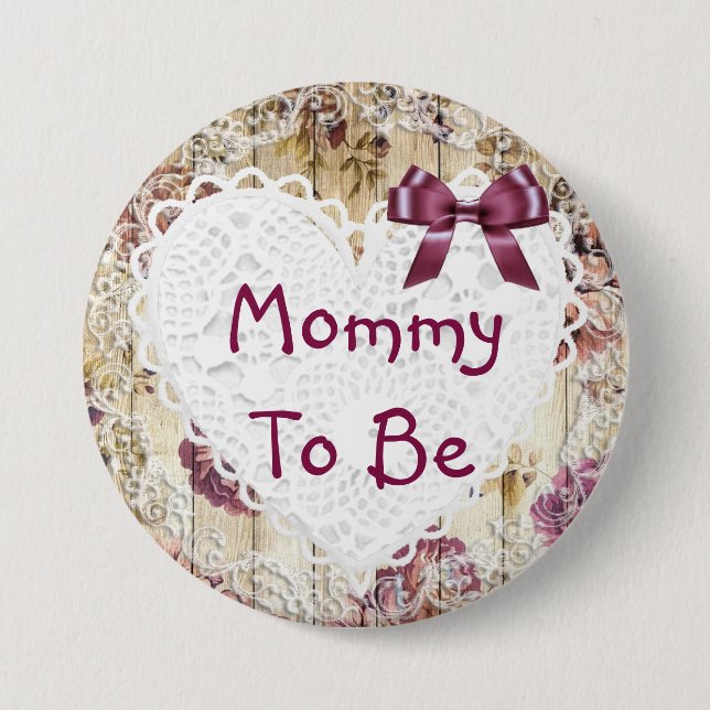 Mummy to be shabby chic maroon baby shower Button (Front)