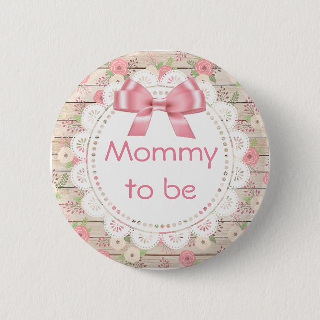Mummy to be Tan and Pink Bow Baby Shower Button (Front)