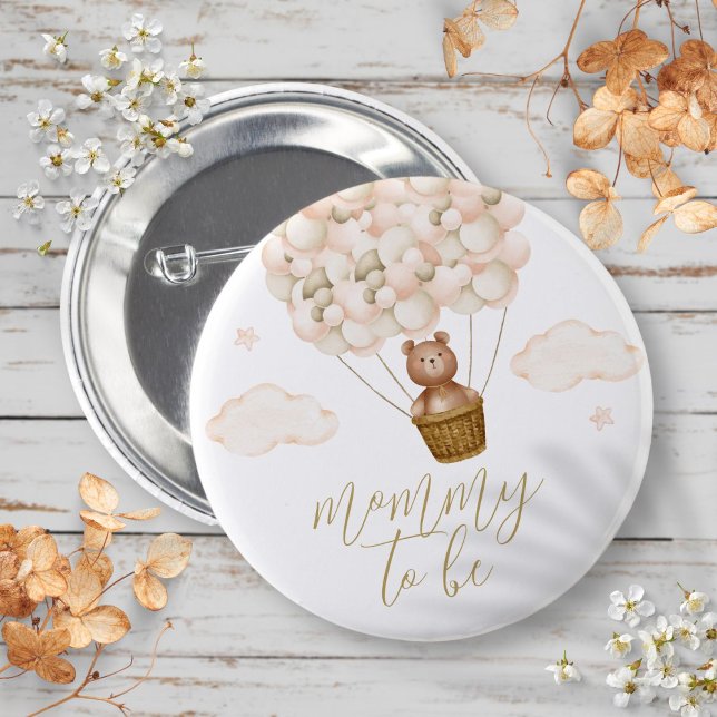 Mummy To Be Teddy Bear Gold Baby Shower 6 Cm Round Badge (Mommy To Be Teddy Bear Gold Baby Shower Button)
