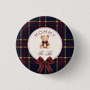 Mummy To be Wine Red Plaid Teddy Bear 3 Cm Round Badge