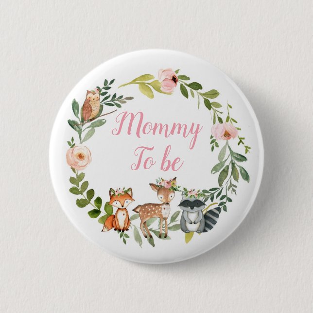 Mummy to be - Woodland Pink baby Shower Button (Front)