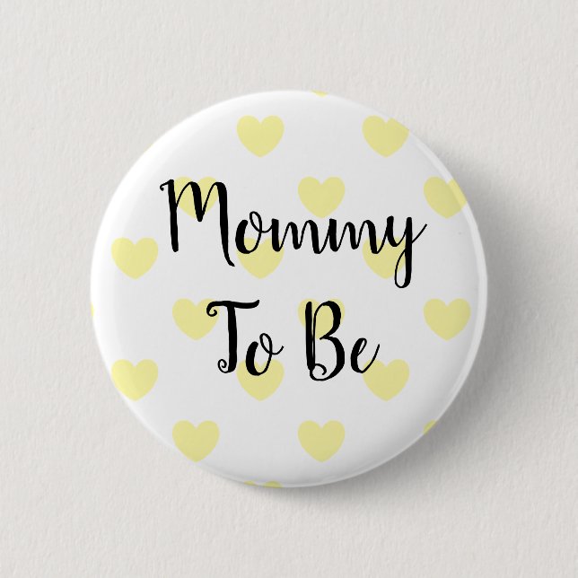 Mummy to be Yellow Hearts Baby Shower Button (Front)