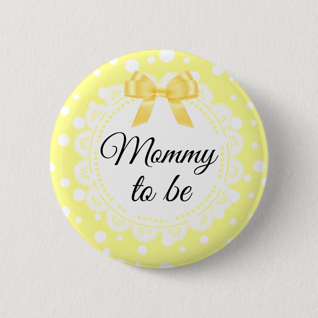 Mummy To Be Yellow Polka Dot Shower Button (Front)