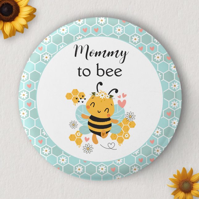 Mummy To Bee Baby Girl Baby Shower Button (Sweet as Can Bee Mommy To Be Baby Girl Baby Shower Button)