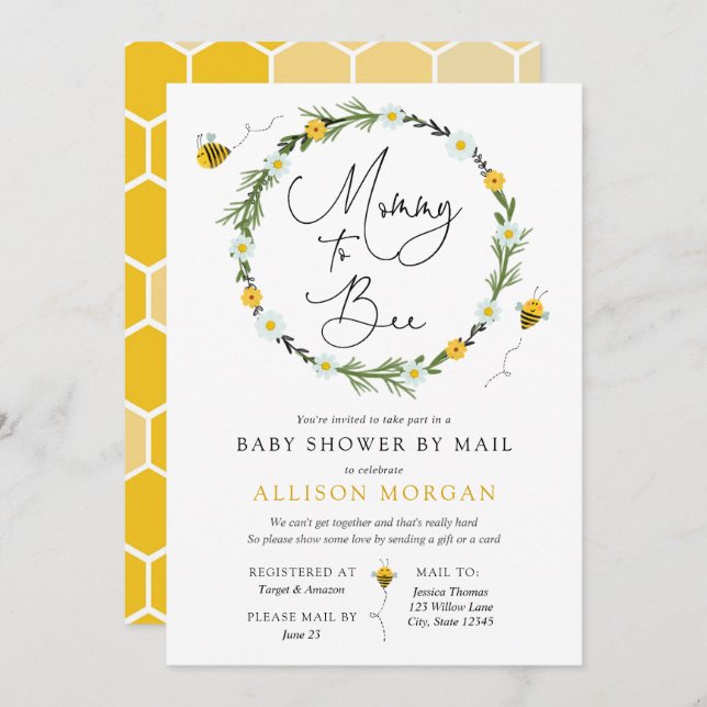 Mummy to Bee Baby Shower by Mail invitation (Front/Back)